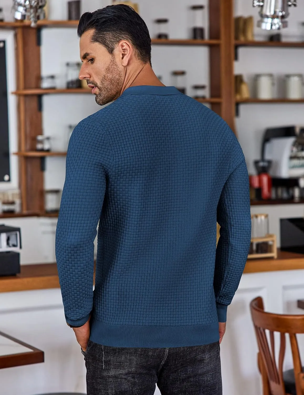 COOFANDY Men's Knit Polo Shirts Long Sleeve Sweater Polo Lightweight Fashion Casual Collared T Shirts