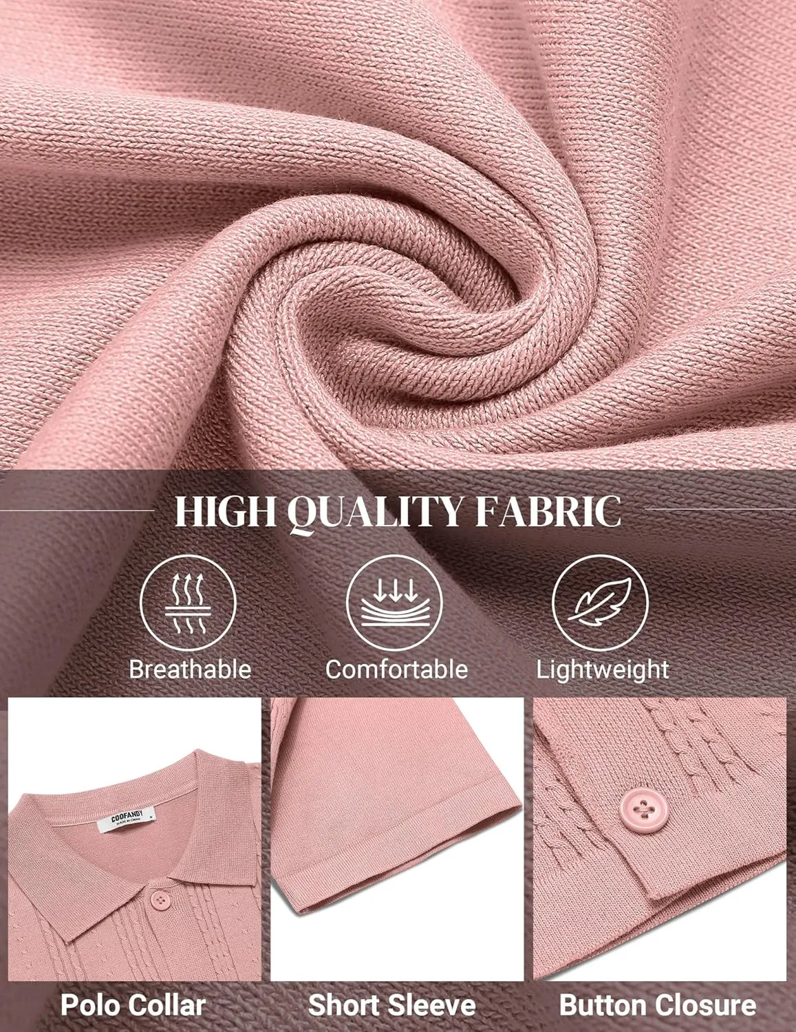 COOFANDY Men's Knit Shirts Short Sleeve Casual Button Down Polo Shirt Summer Beach Vacation Shirts