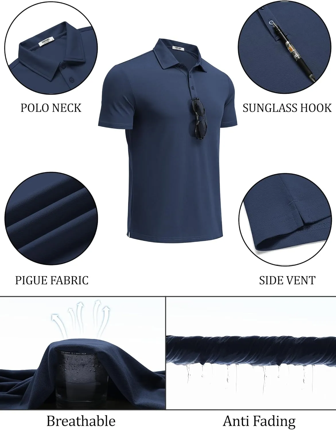 COOFANDY Men's Polo Shirts Short Sleeve Pique Jersey Golf Shirt Casual Summer Collared T-Shirts