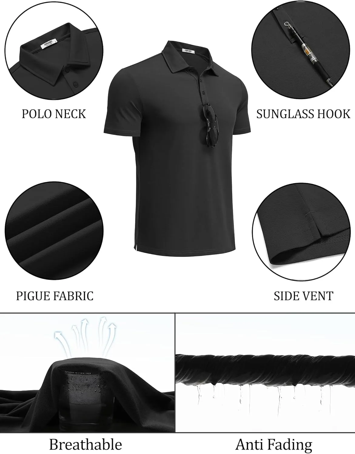 COOFANDY Men's Polo Shirts Short Sleeve Pique Jersey Golf Shirt Casual Summer Collared T-Shirts