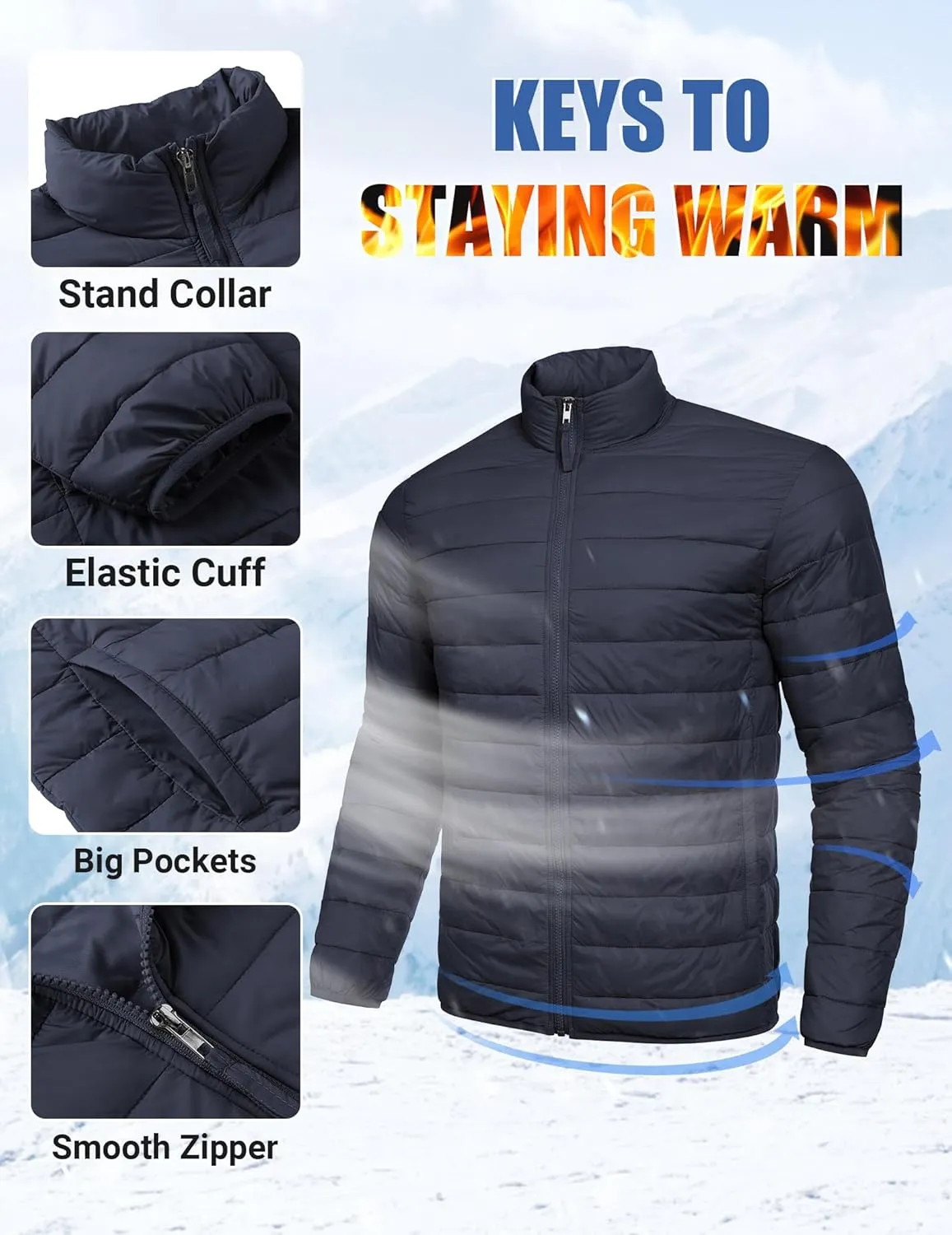 COOFANDY Mens Puffer Jacket Packable Lightweight Jackets Winter Coat Windproof Zipper Down Jacket