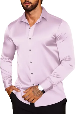 COOFANDY Men's Silk Satin Dress Shirts Jacquard Long Sleeve Floral Button Up Shirts Party Prom Wedding Shirt