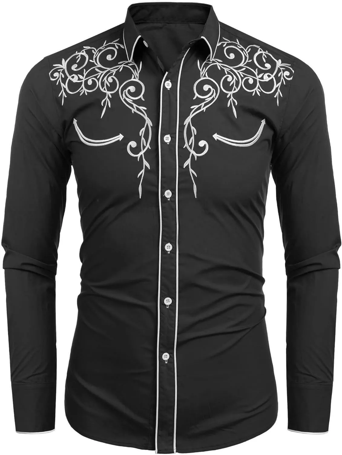 COOFANDY Men's Western Cowboy Shirts Long Sleeve Embroidered Shirt Slim Fit Casual Button Down Shirts