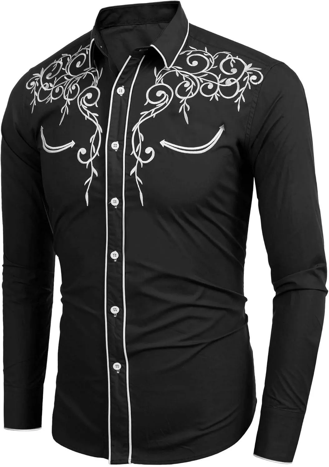 COOFANDY Men's Western Cowboy Shirts Long Sleeve Embroidered Shirt Slim Fit Casual Button Down Shirts