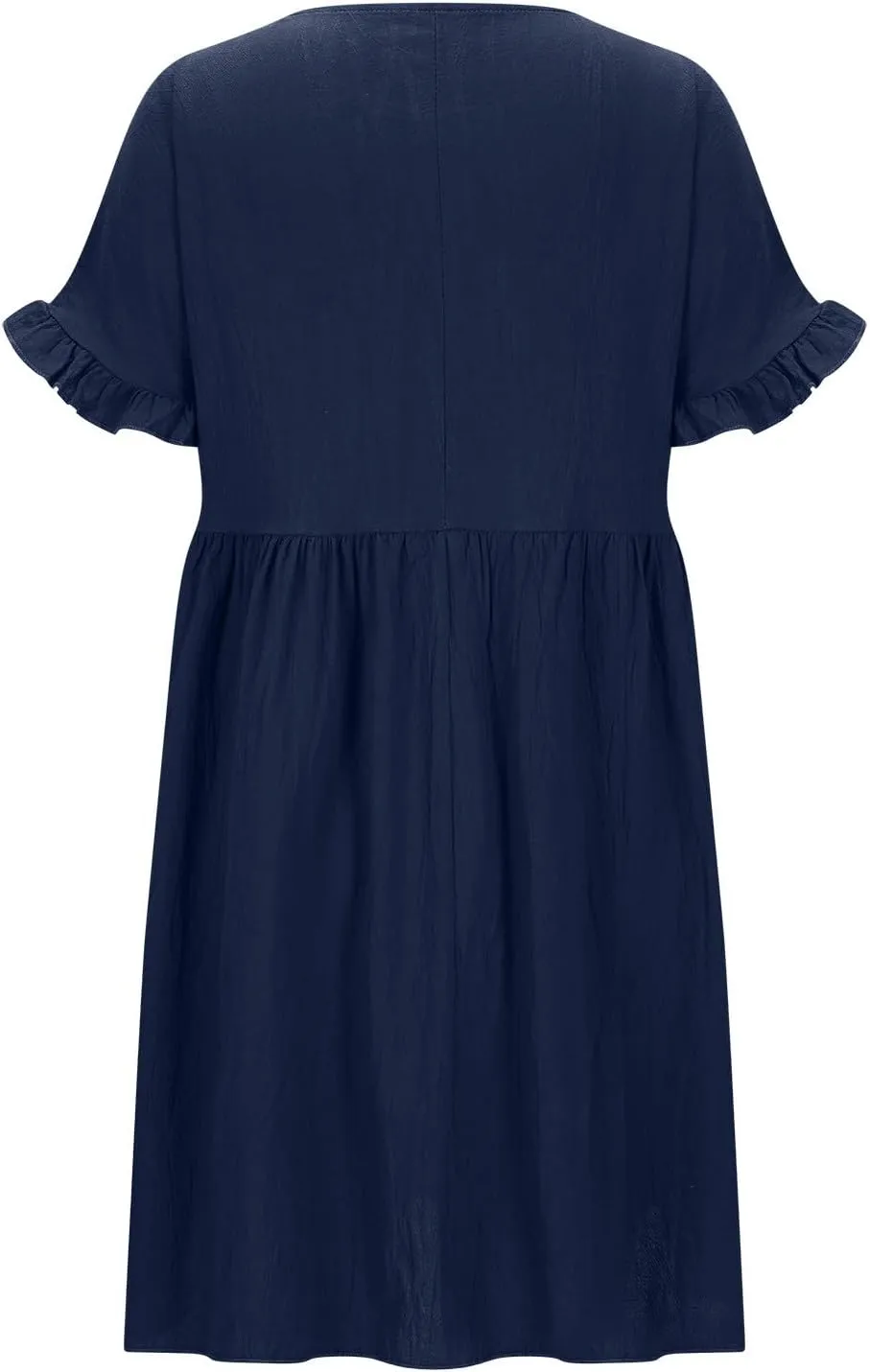 Cotton Linen Dresses for Women Casual Ruffle Sleeve Beach Dress Summer Round Neck A-Line Pleated Sundress