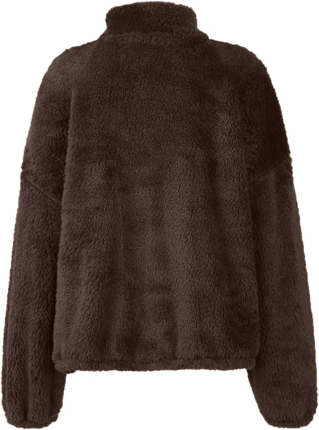 Cropped Half Zip Pullover Women Comfy Warm Sherpa Fleece Sweatshirt No Hood Quarter Zip Sweater with Pockets