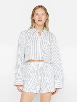Cropped Wide Sleeve Shirt -- Cobalt Multi