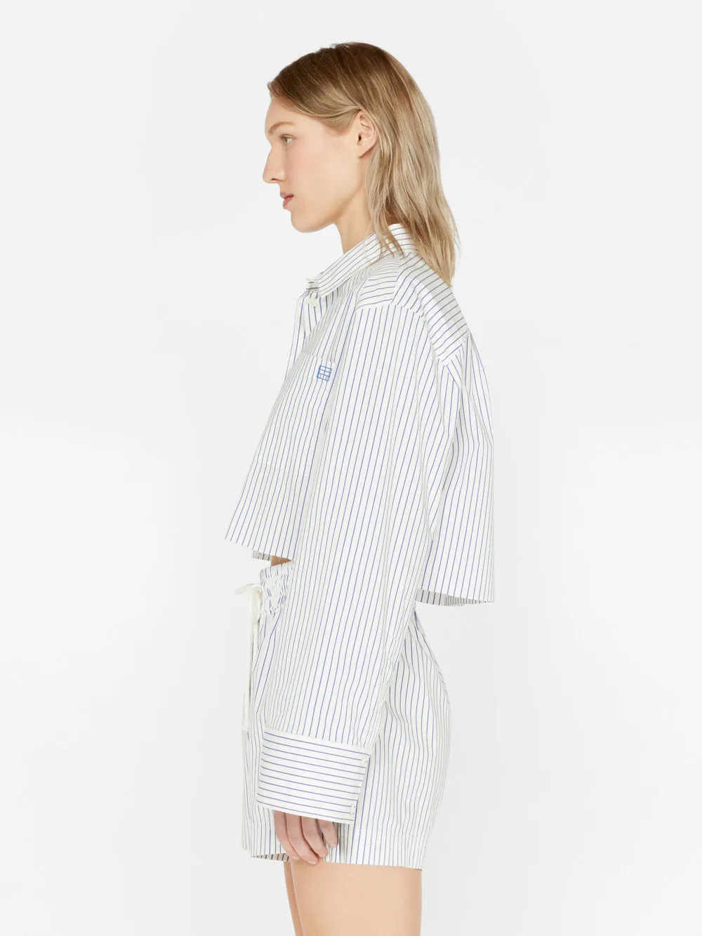 Cropped Wide Sleeve Shirt -- Cobalt Multi