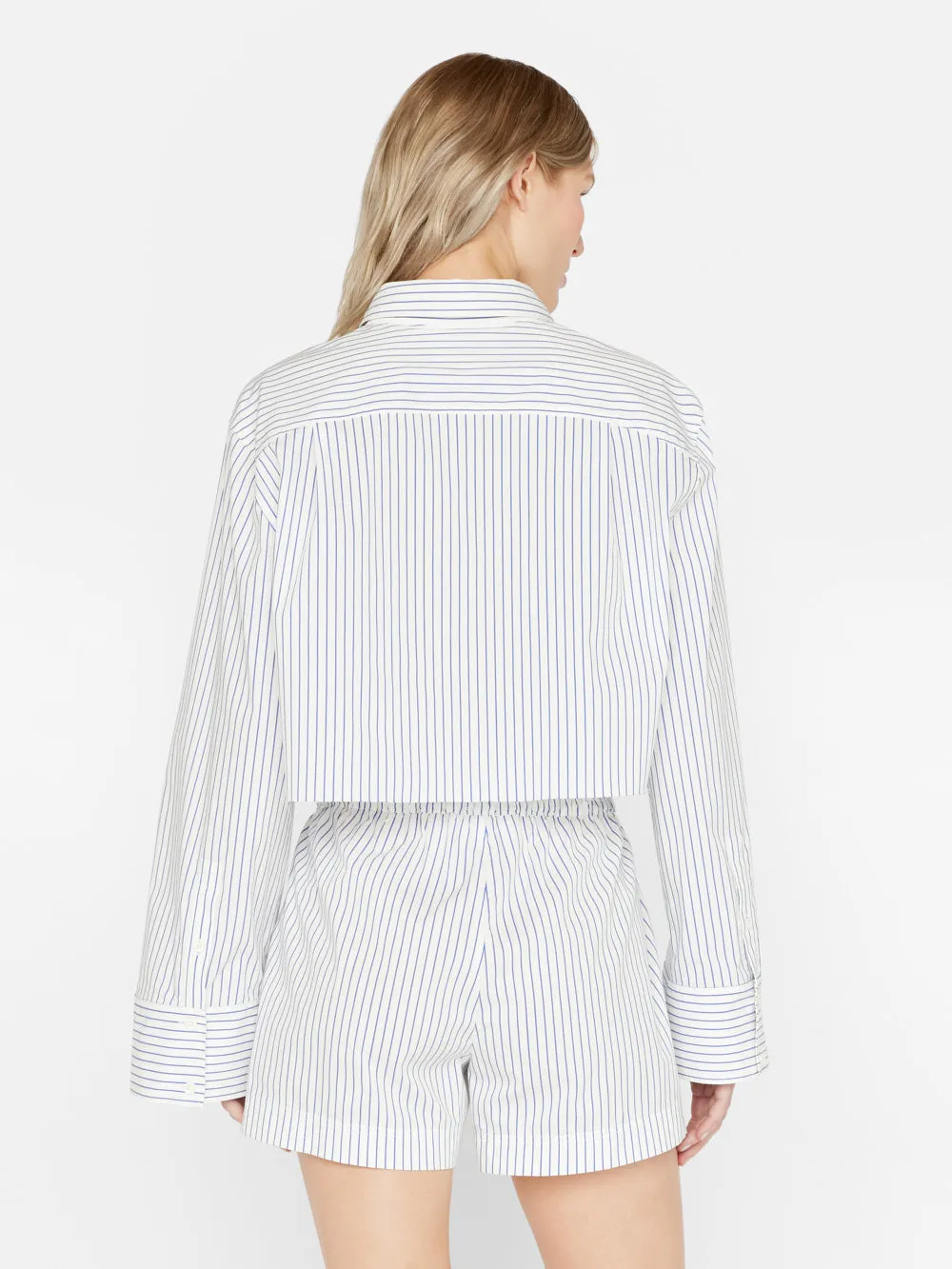 Cropped Wide Sleeve Shirt -- Cobalt Multi