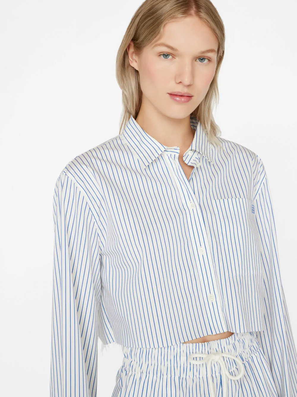 Cropped Wide Sleeve Shirt -- Cobalt Multi