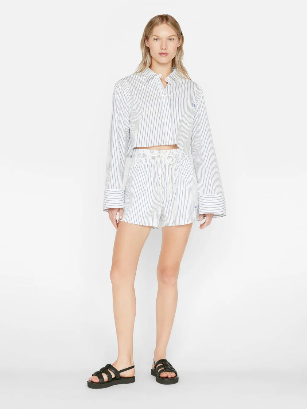 Cropped Wide Sleeve Shirt -- Cobalt Multi