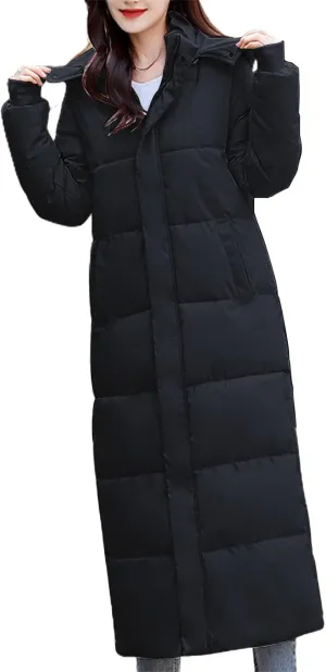 Dademeo Womens Long Padded Winter Coat Fashion Slim Fit Warm Cotton Coat Quilted down Hooded Parka Coat Thickened Puffer Coat