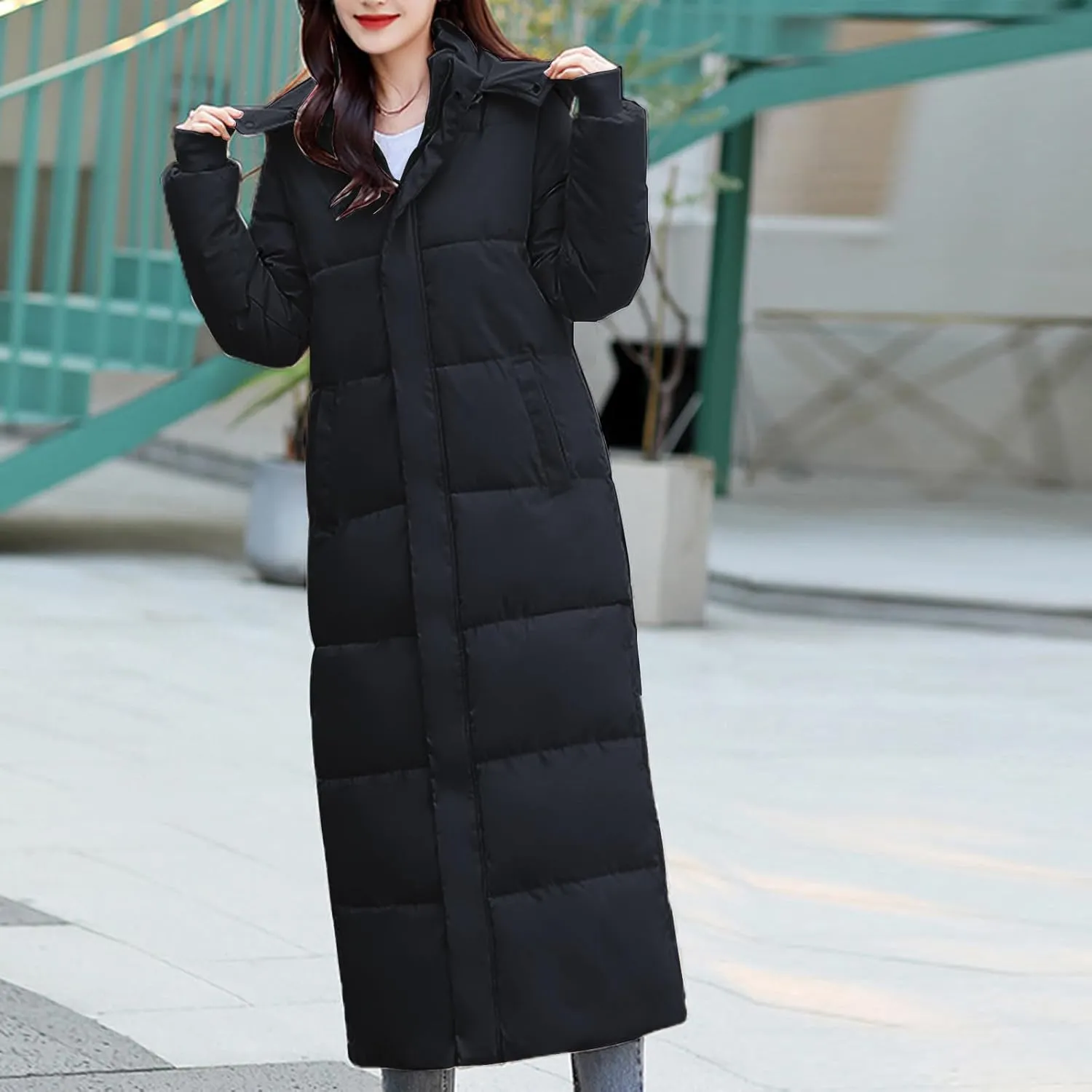 Dademeo Womens Long Padded Winter Coat Fashion Slim Fit Warm Cotton Coat Quilted down Hooded Parka Coat Thickened Puffer Coat