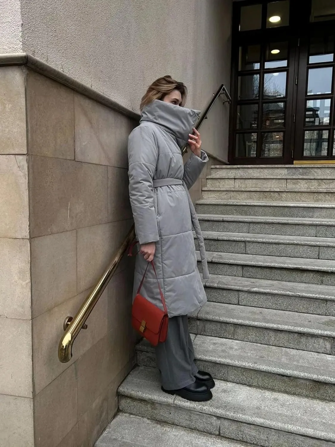 Dawery Women Loose Thicken Jackets Parkas Winter Coats Oversized Warm Long Belt Puffer Jackets Ladies Cotton Padded Jacket