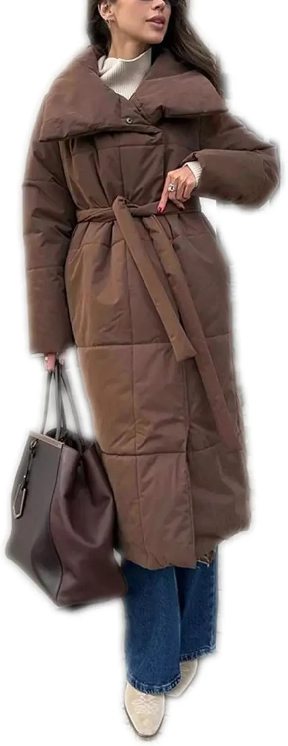 Dawery Women Loose Thicken Jackets Parkas Winter Coats Oversized Warm Long Belt Puffer Jackets Ladies Cotton Padded Jacket