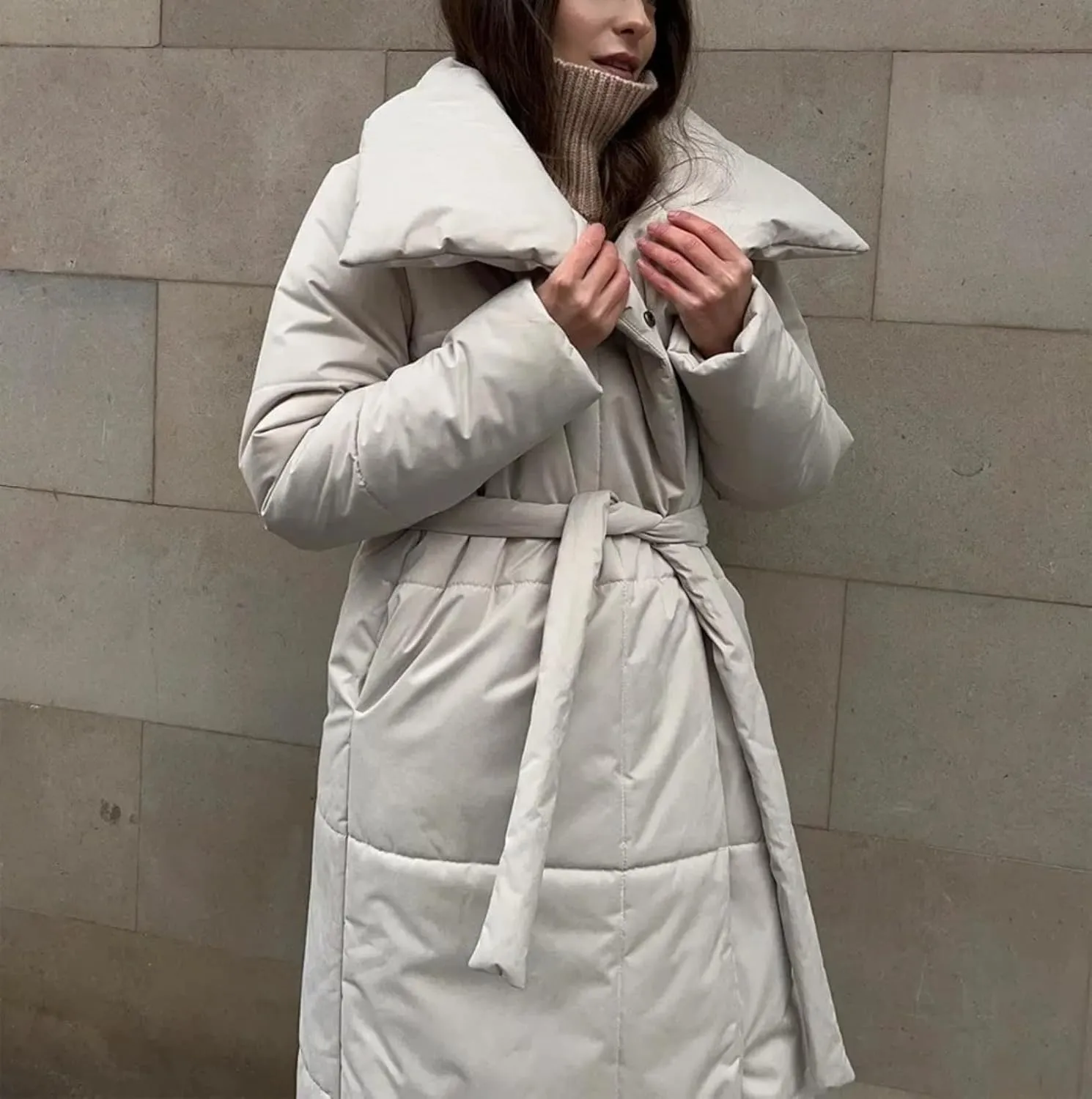 Dawery Women Loose Thicken Jackets Parkas Winter Coats Oversized Warm Long Belt Puffer Jackets Ladies Cotton Padded Jacket