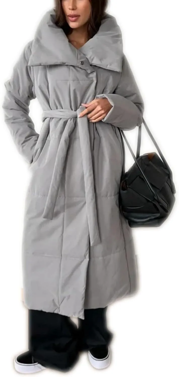 Dawery Women Loose Thicken Jackets Parkas Winter Coats Oversized Warm Long Belt Puffer Jackets Ladies Cotton Padded Jacket