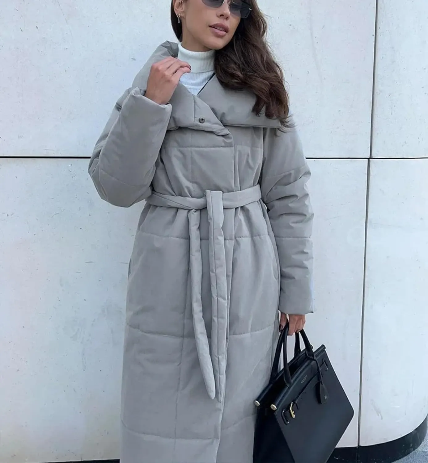 Dawery Women Loose Thicken Jackets Parkas Winter Coats Oversized Warm Long Belt Puffer Jackets Ladies Cotton Padded Jacket