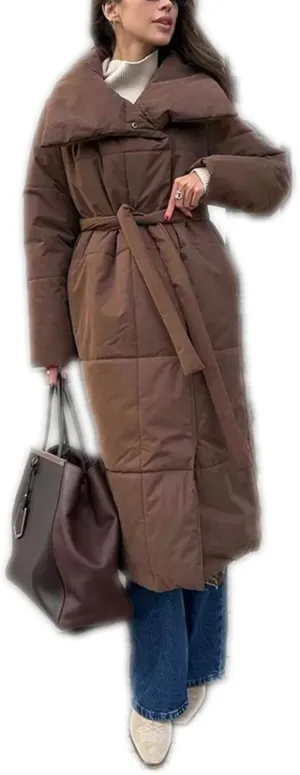 Dawery Women Loose Thicken Jackets Parkas Winter Coats Oversized Warm Long Belt Puffer Jackets Ladies Cotton Padded Jacket