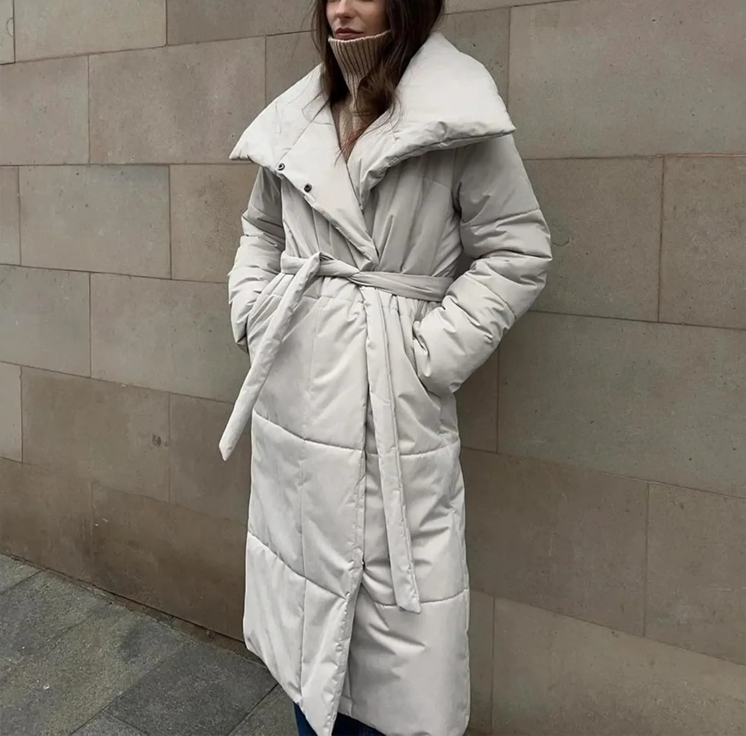 Dawery Women Loose Thicken Jackets Parkas Winter Coats Oversized Warm Long Belt Puffer Jackets Ladies Cotton Padded Jacket