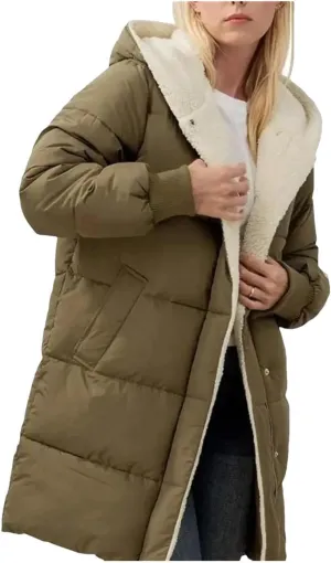 Dcvmvmn Women's Casual Down Jacket Thick Fleece Hooded Cotton Padded Coat Mid-Length Cotton Outwear