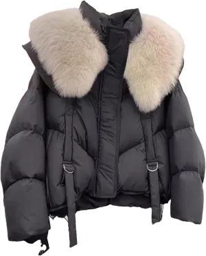Dcvmvmn Women's Casual Thick Warm Short Puffer Parkas Coat with Hood and Pile Collar Cotton-Padded Parka Black