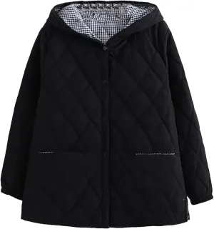 Dcvmvmn Women's Cotton Jacket Winter Loose Casual Hooded Coat Female Thicken Cotton-Padded Parkas Black