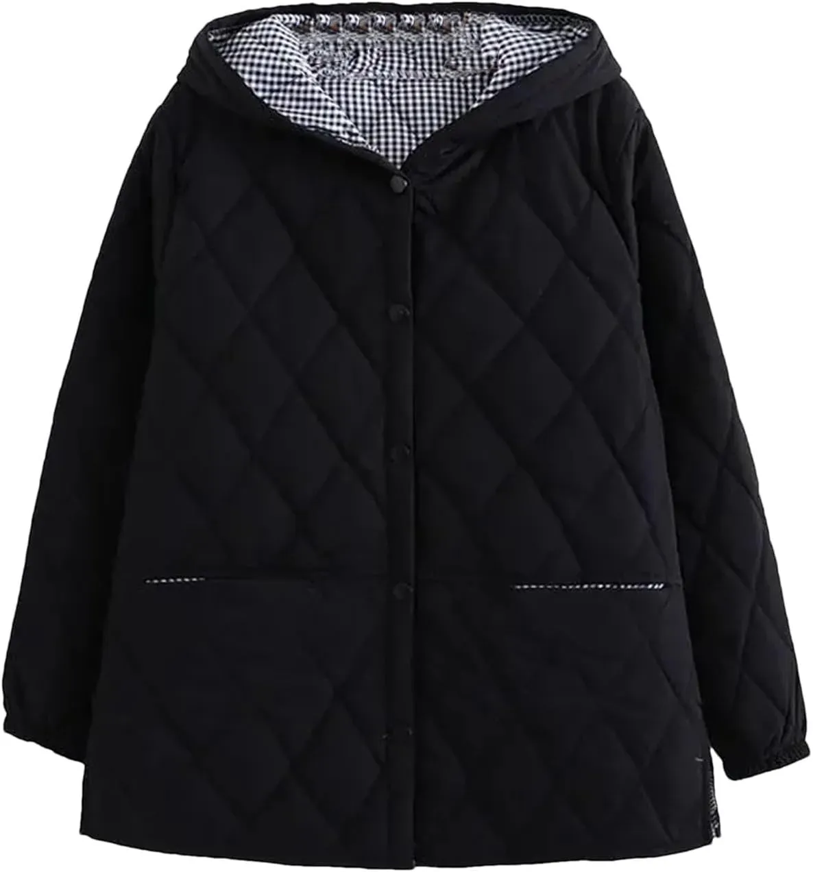 Dcvmvmn Women's Cotton Jacket Winter Loose Casual Hooded Coat Female Thicken Cotton-Padded Parkas Black