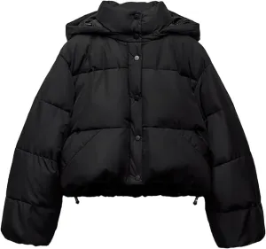 Dcvmvmn Women's Cropped Puffer Jacket Snow Hooded Short Parka Coat Thicken Cotton Padded Jacket