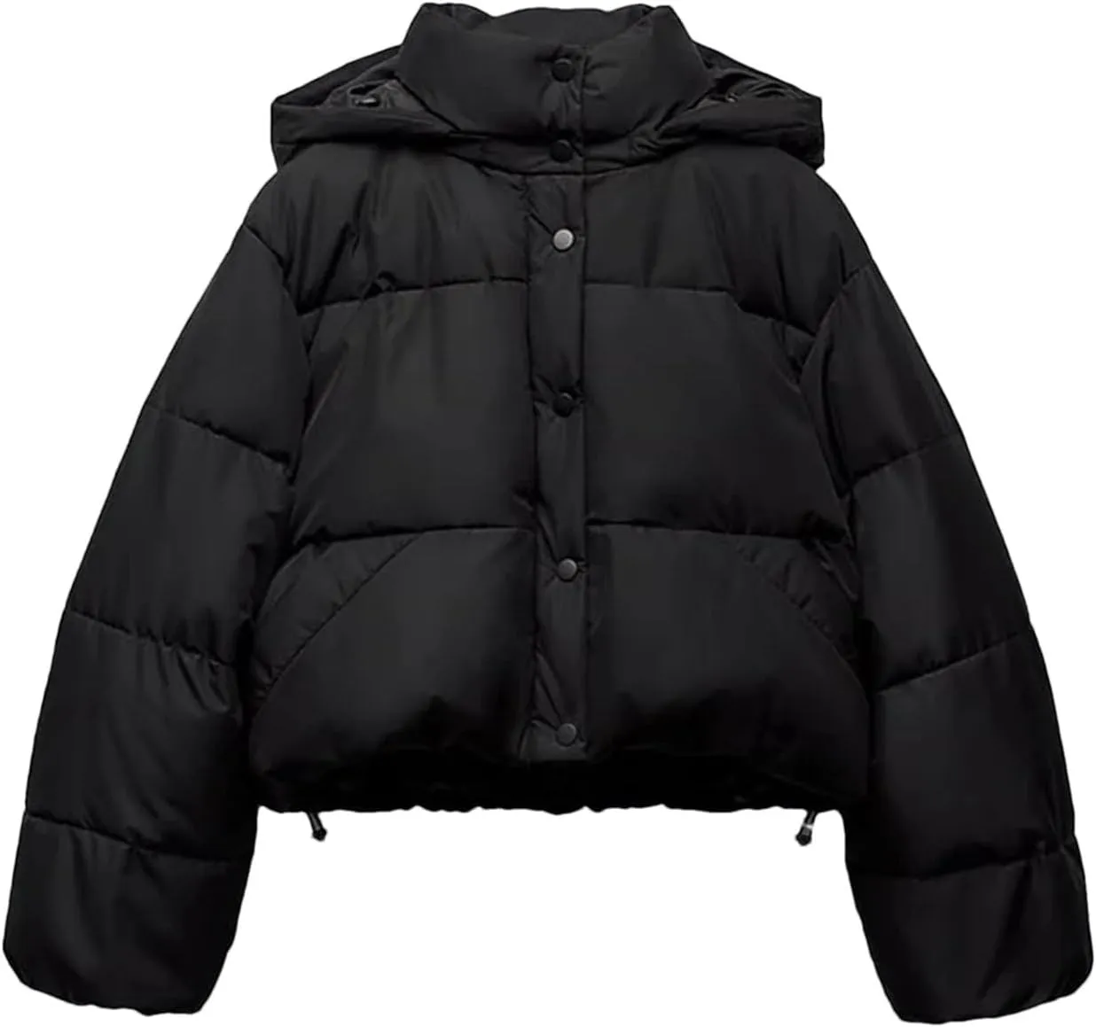 Dcvmvmn Women's Cropped Puffer Jacket Snow Hooded Short Parka Coat Thicken Cotton Padded Jacket