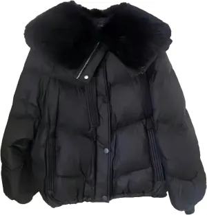 Dcvmvmn WomenS Cropped Quilted Down Coat Warm Down Cotton-Padded Jacket Puffer Parka Overcoat Black