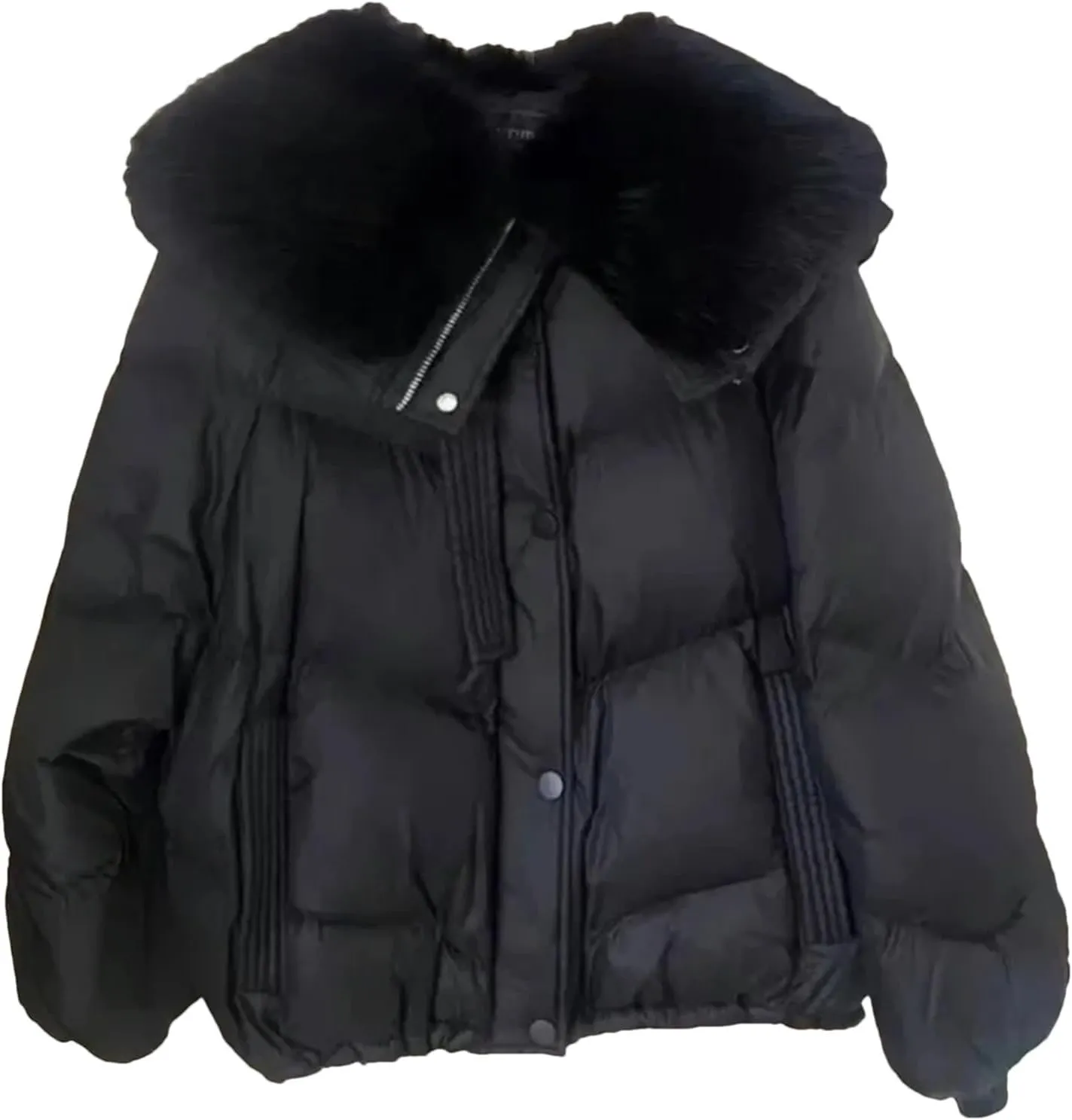 Dcvmvmn WomenS Cropped Quilted Down Coat Warm Down Cotton-Padded Jacket Puffer Parka Overcoat Black