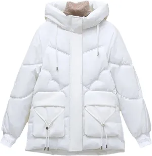 Dcvmvmn Women's Down Cotton-Padded Jacket Loose Warm Cotton Padded Parkas Coat Winter Thick Bread Outwear White