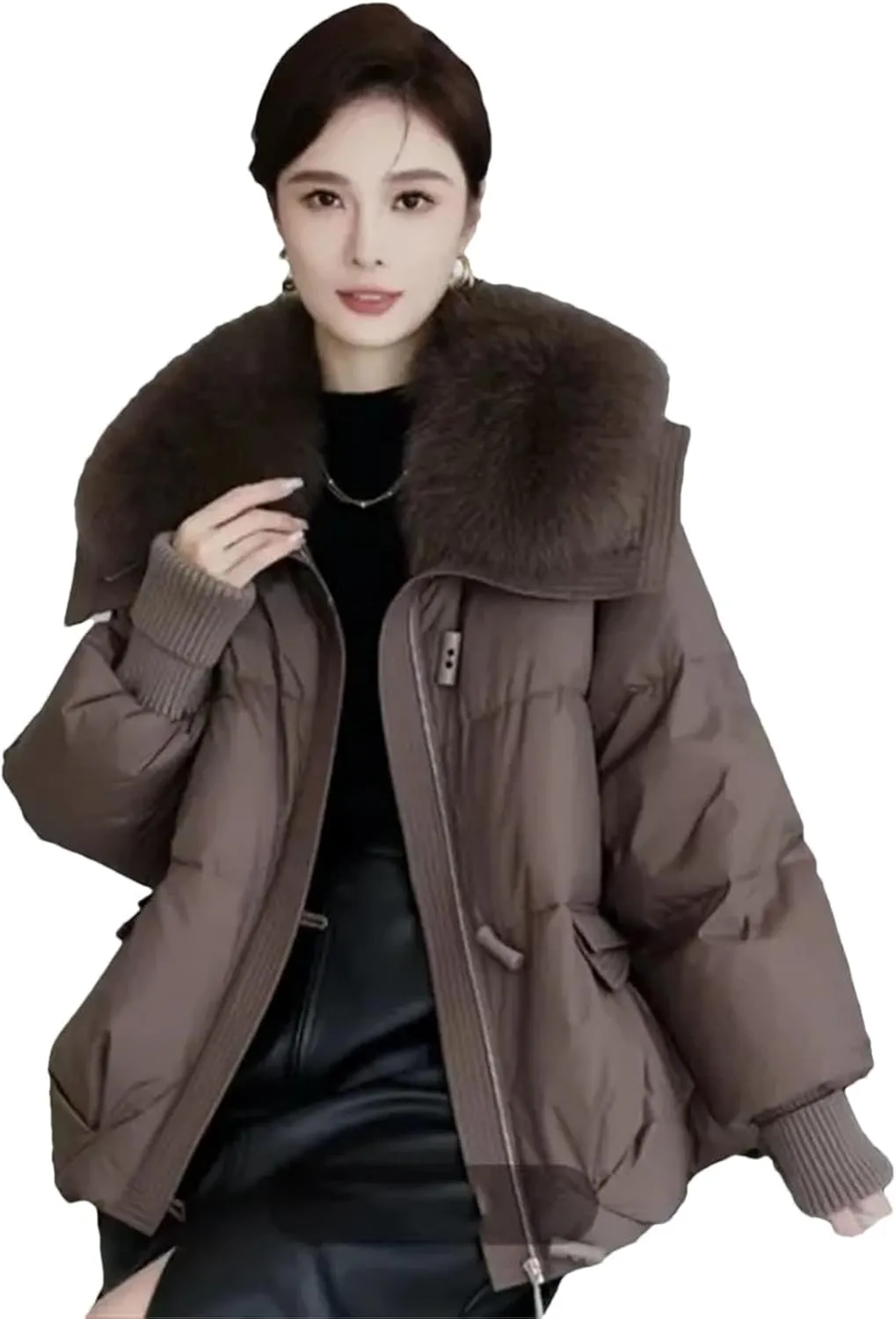 Dcvmvmn Women's Down Cotton-Padded Jacket Thicke Warm Short Overcoat Loose Stitching Cotton Parka Coat Khaki