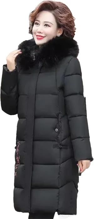 Dcvmvmn Women's Down Jacket Mid-Length Cotton Parka Coat Hooded Short Padded Puffer Overcoat