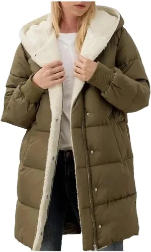 Dcvmvmn Women's Mid-Length Down Jacket Double-Sided Long-Sleeved Hooded Cotton-Padded Coats Slim-Fit Parkas
