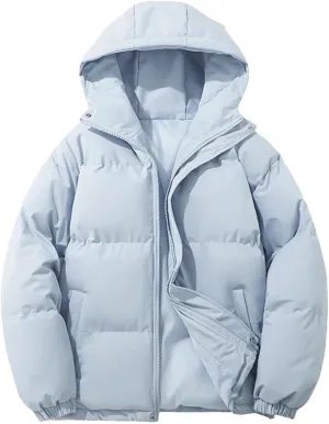 Dcvmvmn Women's Warm Puffer Jacket Hooded Short Parkas Coat Casual Thicken Cotton-Padded Outwear Blue