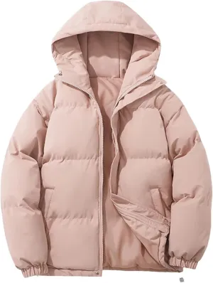 Dcvmvmn Women's Warm Puffer Jacket Hooded Short Parkas Coat Casual Thicken Cotton-Padded Outwear