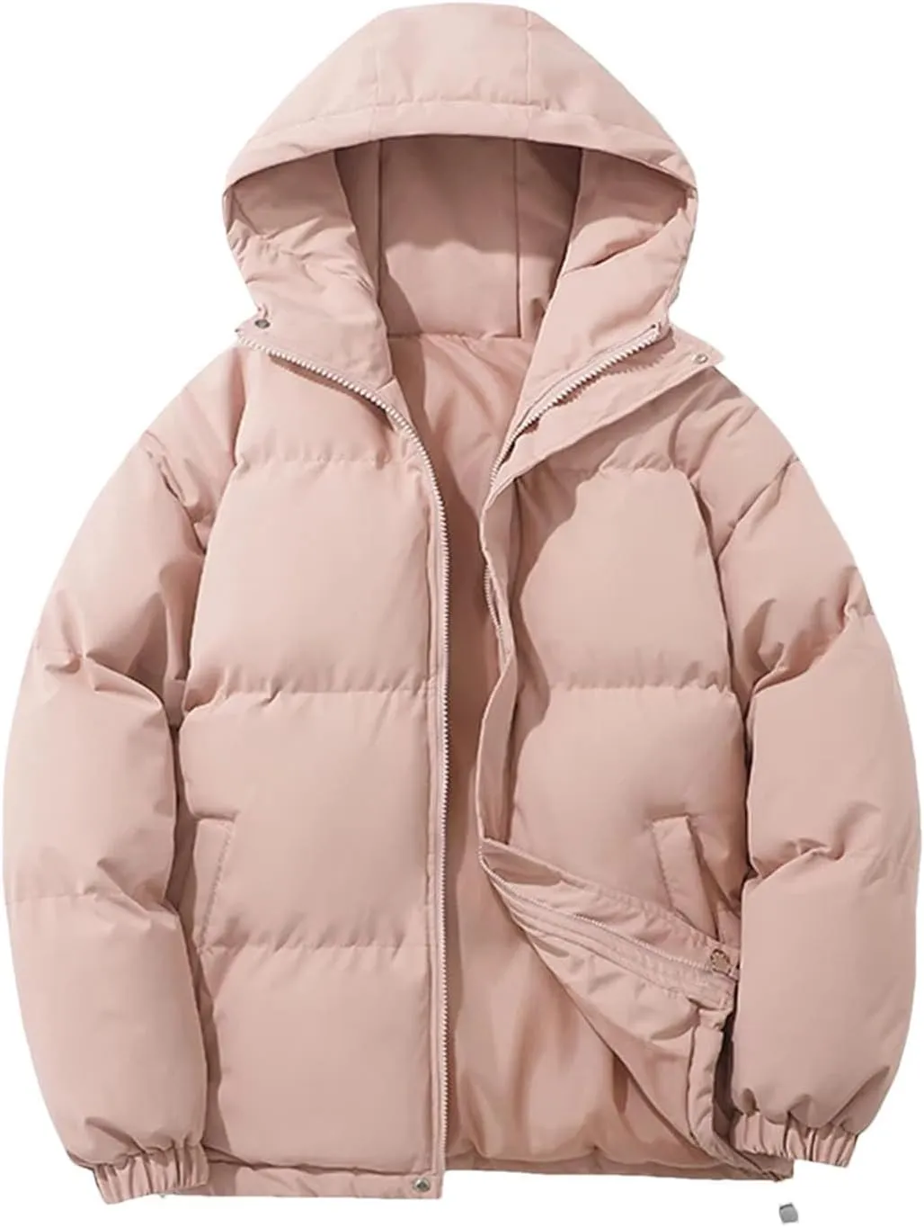 Dcvmvmn Women's Warm Puffer Jacket Hooded Short Parkas Coat Casual Thicken Cotton-Padded Outwear