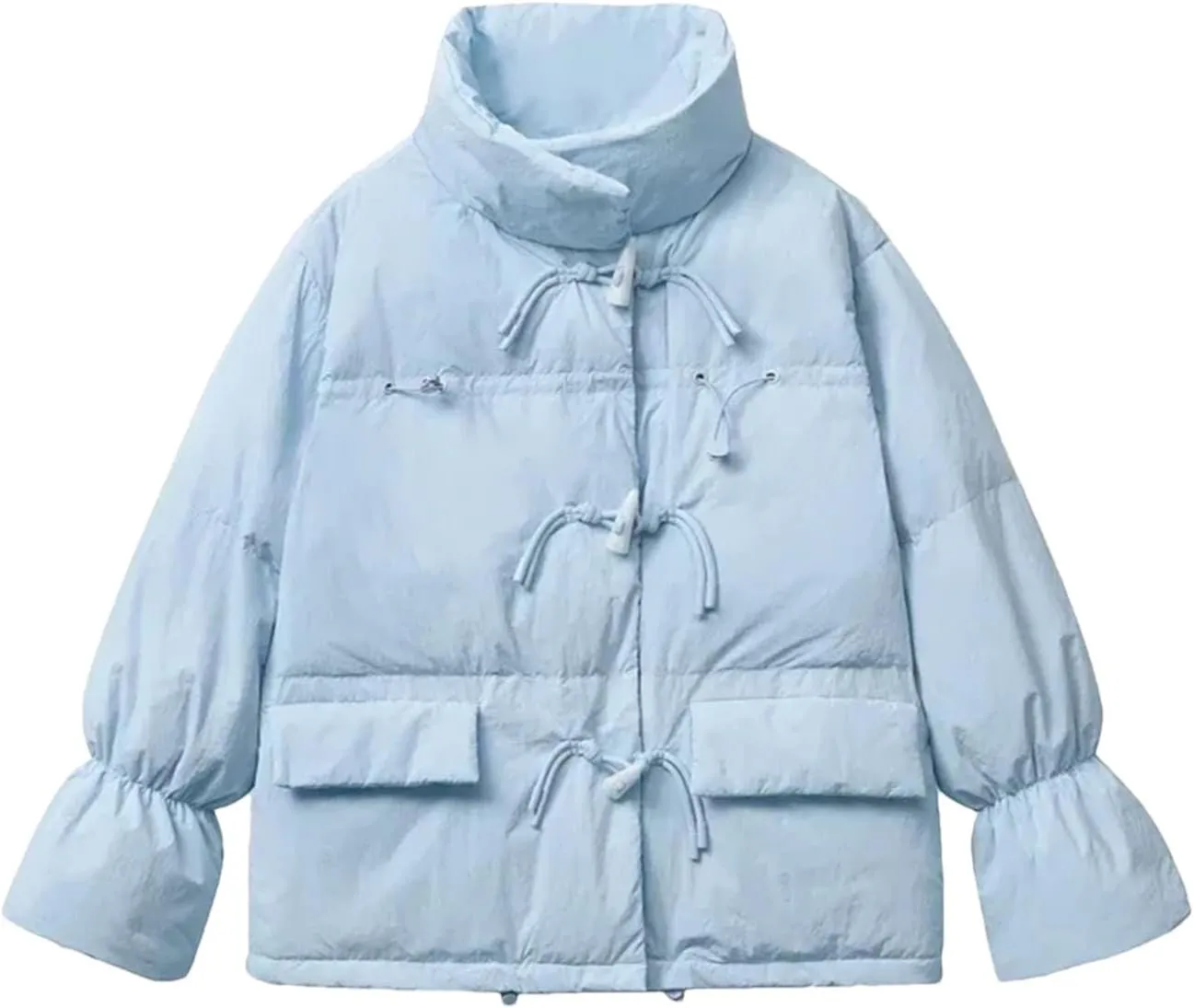 Dcvmvmn Women's Winter Cotton Coat Mock Neck Horn Button Thicken Cotton-Padded Jacket Loose Warm Outerwear Blue