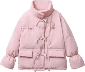 Dcvmvmn Women's Winter Cotton Coat Mock Neck Horn Button Thicken Cotton-Padded Jacket Loose Warm Outerwear