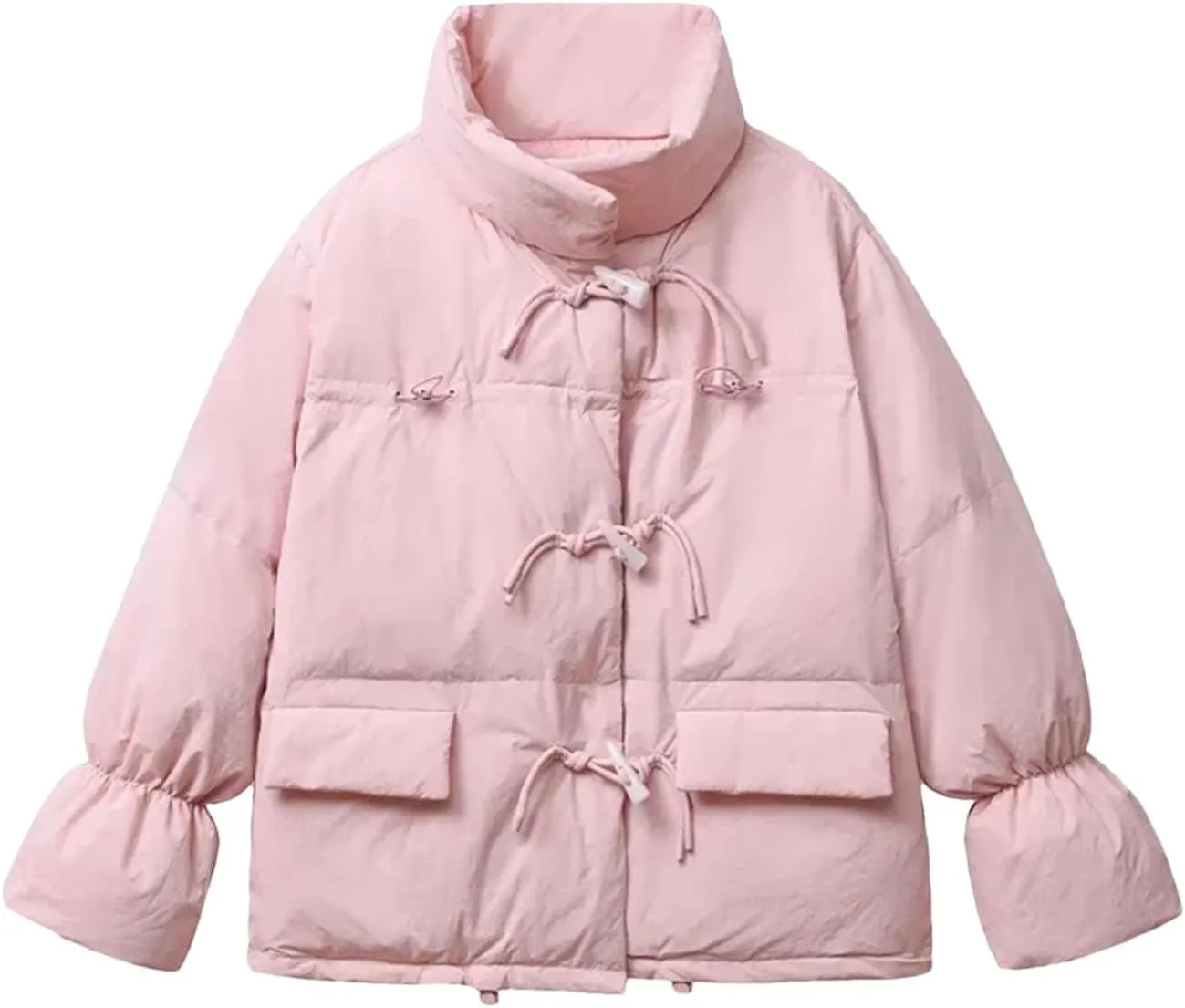 Dcvmvmn Women's Winter Cotton Coat Mock Neck Horn Button Thicken Cotton-Padded Jacket Loose Warm Outerwear