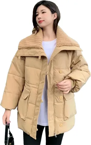 Dcvmvmn Women's Winter Parkas Coat Female Snow Warm Cotton Padded Jackets Loose Puffer Outerwear