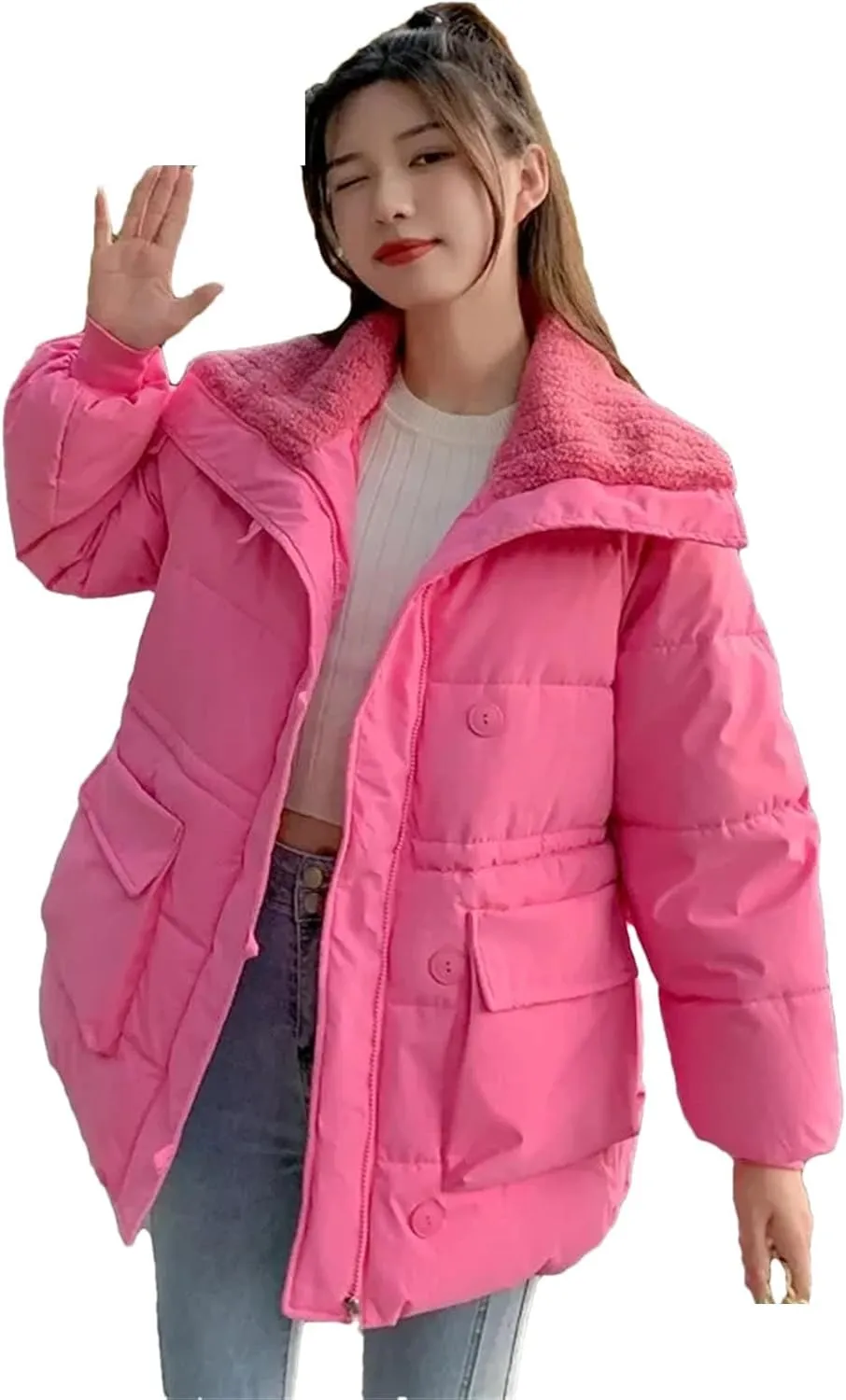 Dcvmvmn Women's Winter Parkas Coat Female Snow Warm Cotton Padded Jackets Loose Puffer Outerwear