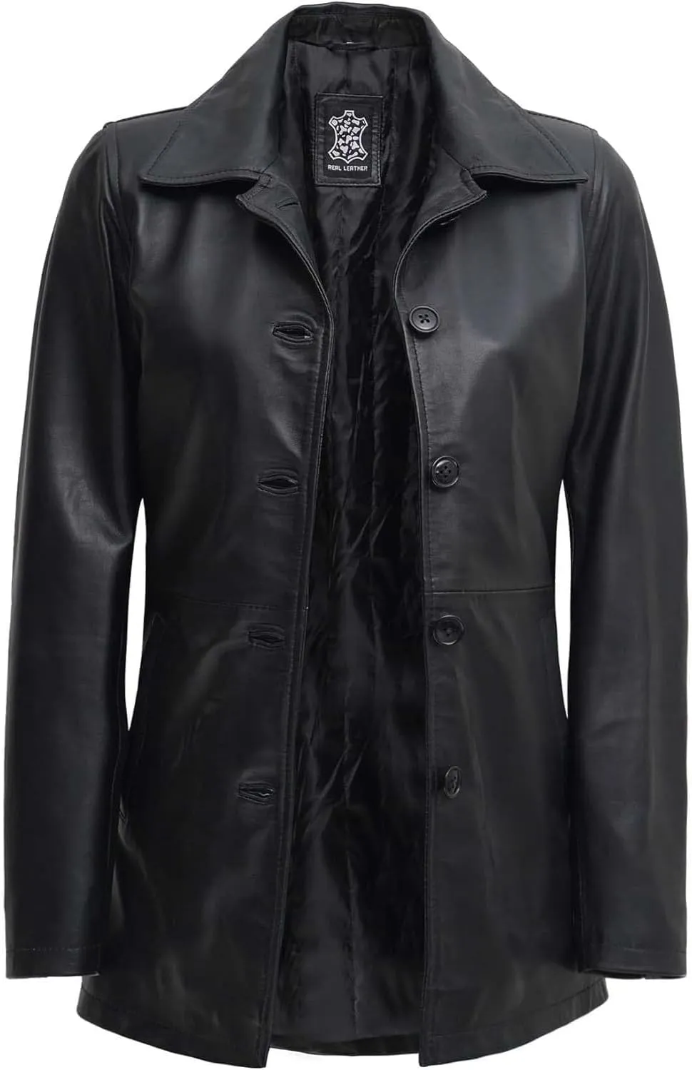 Decrum Leather Coat Women - Casual Car Coat Style 3/4 Length Real Lambskin Leather Jackets for Women