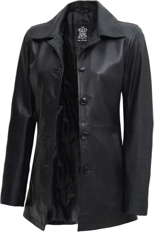 Decrum Leather Coat Women - Casual Car Coat Style 3/4 Length Real Lambskin Leather Jackets for Women