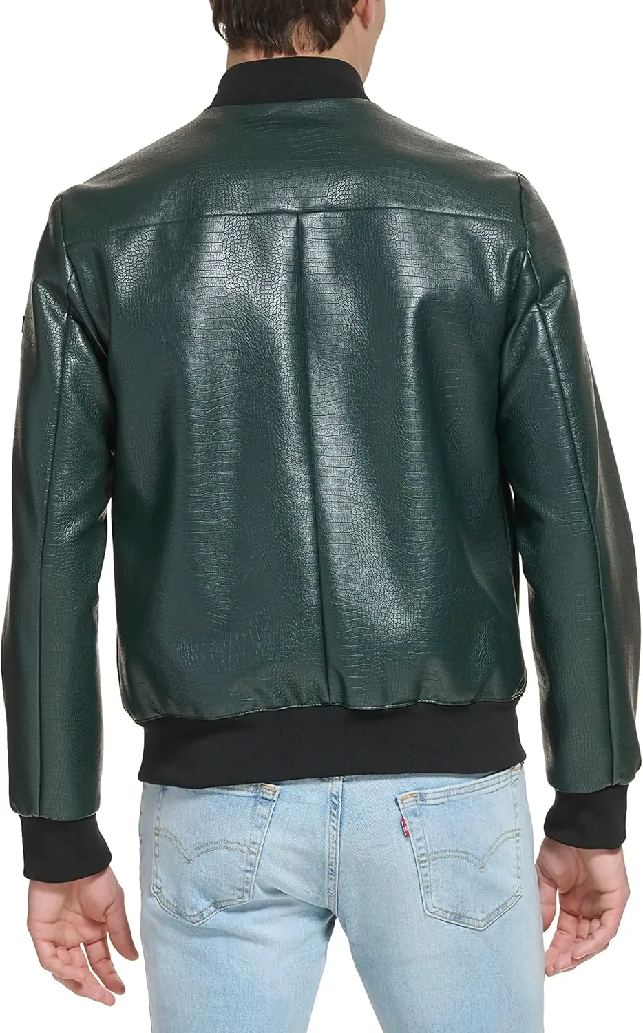 DKNY Men's Faux Leather Varsity Bomber Jacket