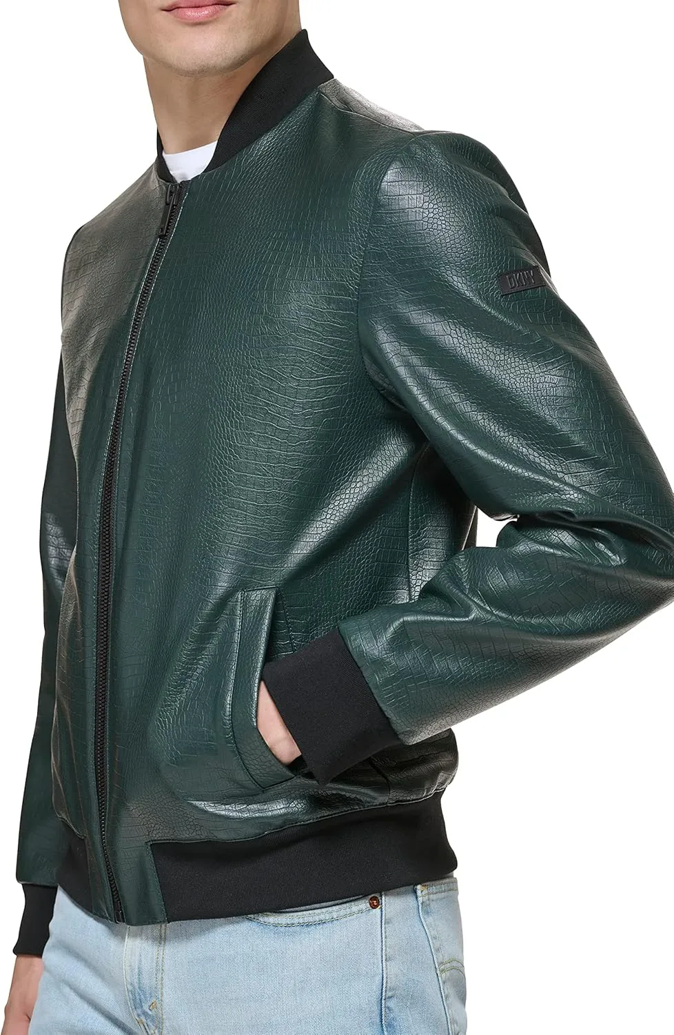 DKNY Men's Faux Leather Varsity Bomber Jacket