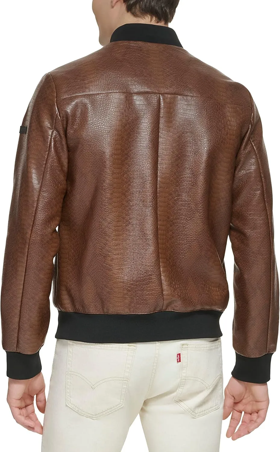 DKNY Men's Faux Leather Varsity Bomber Jacket