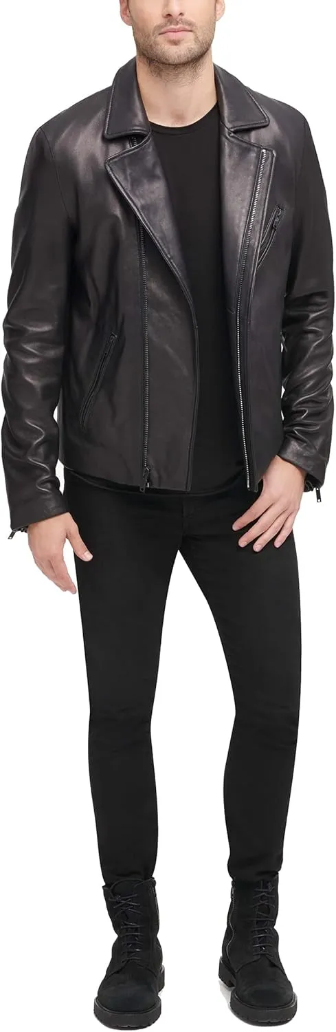 DKNY Men's Leather Motorcycle Jacket
